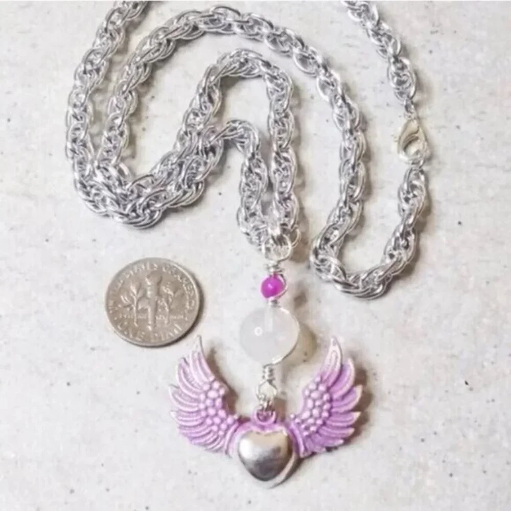 Winged Heart Clear Quartz Necklace • Patina Pink • Only One Left • Mother’s Day